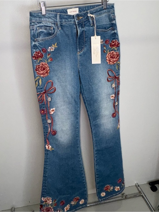 DRIFTWOOD Denim - DRIFTWOOD Blue Flare Jeans with Red Floral Embroidery